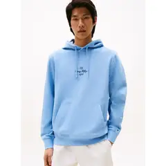 TOMMY HILFIGER - Buzo celeste con capota y logo ribeteado