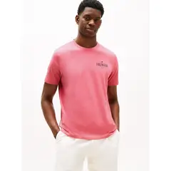 TOMMY HILFIGER - Camiseta rosa de cuello redondo con logo
