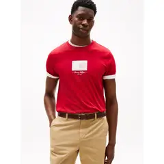 TOMMY HILFIGER - Camiseta roja con logo de rayas Ithaca