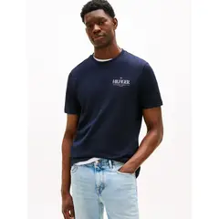TOMMY HILFIGER - Camiseta azul de cuello redondo con logo