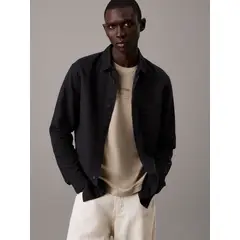 CALVIN KLEIN - Camisa negra de lino y algodón
