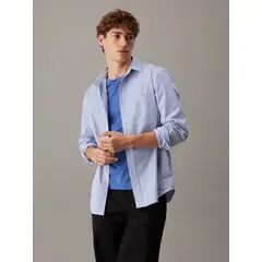 CALVIN KLEIN - Camisa celeste elástica a rayas de popelina