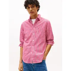 TOMMY HILFIGER - Camisa roja TH Flex de cuadros y corte regular