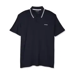 CALVIN KLEIN - Polo azul con ribete de algodón líquido