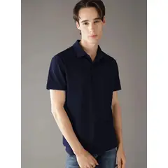 CALVIN KLEIN - Camisa azul manga corta de tejido interlock suave