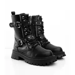 CALZADO ADRENALINA - Botas tipo militar de cordón y correas negra HANNANGO
