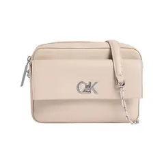CALVIN KLEIN - Bolso beige cruzado con logo