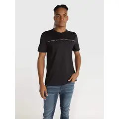 CALVIN KLEIN - Camiseta negra manga corta con logo tape
