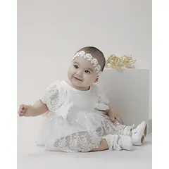 BABY SAMUU - Diadema Floral de Encaje Blanco - Pansy