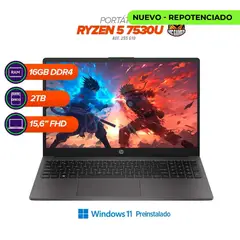 HP - Portátil Ryzen 5 7530U / 16GB / 2TB SSD / 15.6" FHD