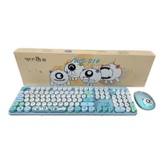 GENERICO - Combo teclado y mouse inalámbrico WB-216 estilo retro diseño kawaii
