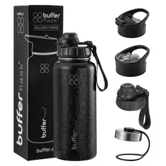 BUFFER FLASK - Termo Botella Agua Termica Inox Buffer + Tapas - Negro