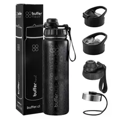 BUFFER FLASK - Termo Botella Agua Termica Inoxidable Buffer+Tapas - Negro