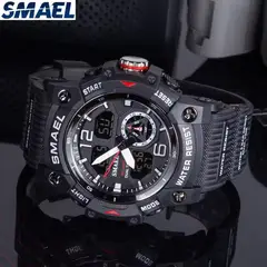 SMAEL - RELOJ 8007 ORIGINAL DOBLE HORA SUMERGIBLE NEGRO ROJO