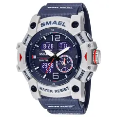 SMAEL - RELOJ 8007 ORIGINAL DOBLE HORA SUMERGIBLE NEGRO ROJO