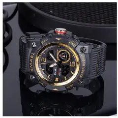 SMAEL - RELOJ 8007 ORIGINAL DOBLE HORA SUMERGIBLE NEGRO DORADO