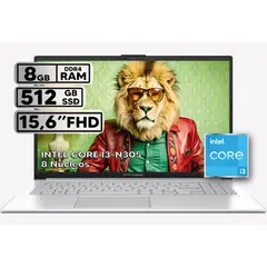 ASUS - PORTÁTIL INTEL CORE I3-N305 8GB RAM 512GB SSD PANTALLA 15.6” FHD COOL SILVER