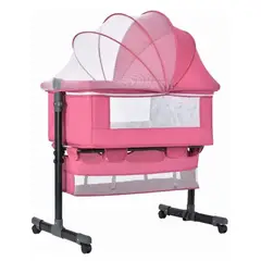 BEBESITOS - CUNA COLECHO ROSA CON MECEDORA Y ORGANIZADOR + COLCHONETA