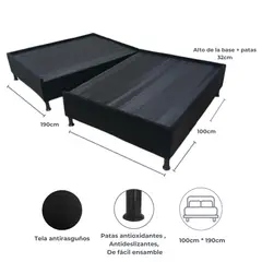 ACQUA MUEBLERIA - Base Cama Dividida Negra Sencilla 100 x 190 cm