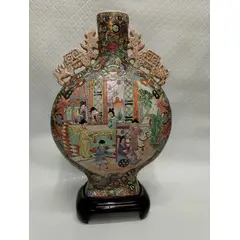 SIN ETIQUETAS - Anfora O Florero Chino Antiguo En Porcelana Pintado Al Oleo