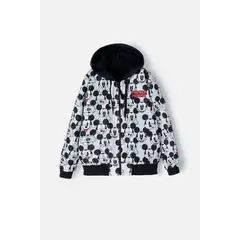 DISNEY - Buzo de Mickey Mouse con capucha negro, blanco y rojo para niña