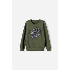 MIC - Buzo de cuello redondo cerrado verde militar para niño