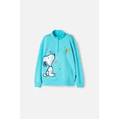 SNOOPY - Buzo de azul turquesa con cierre en cuello para niña