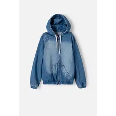 MIC - Chaqueta en denim azul medio con apliques de estrellas para niña