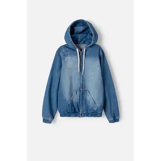 MIC - Chaqueta en denim azul medio con apliques de estrellas para niña