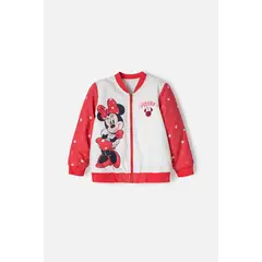 DISNEY - Chaqueta de Minnie Mouse con cierre marfil y rojo para niña 2T a 5T