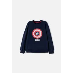 MARVEL - Buzo del Capitán América azul y rojo de diseño cerrado para niño
