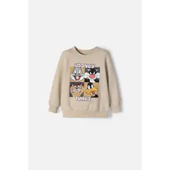 WARNER BROS - Buzo de los Looney Tunes caqui cerrado para niño 2T a 5T