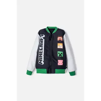 MINECRAFT - Chaqueta de marfil y negra estampada en frente para niño