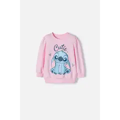 DISNEY - Buzo de Stitch rosado claro cerrado para niña 2T a 5T
