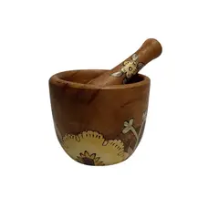 SIN ETIQUETAS - Mortero Hindu En Madera Ebano Y Oleo De Flores Original