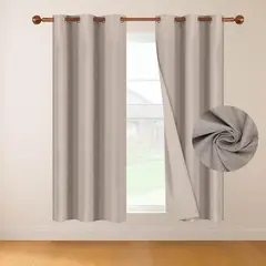 CASATUA - Cortina 100% Blackout 2 Paños Tipo Lino 107x160cm - Beige