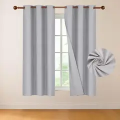 CASATUA - Cortina 100% Blackout 2 Paños Tipo Lino 107x160cm - Gris
