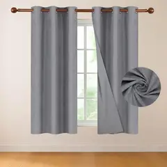 CASATUA - Cortina 100% Blackout 2 Paños Tipo Lino 107x160cm - Gris oscuro