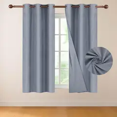 CASATUA - Cortina 100% Blackout 2 Paños Tipo Lino 107x160cm - Azul