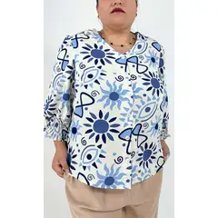 L Y H - Blusa Para Mujer Manga 34 Azul Marca L&H