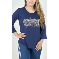 L Y H - Camiseta Para Mujer Manga 34 Azul Marca L&H
