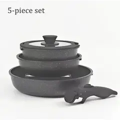 HOME - Set Ollas Donor 5 Piezas Cerámica Granito Marmol Antiadherente Negro