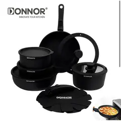 HOME - Set Juego de Ollas 17 Piezas Granito Marmol Antiadherente Donnor Negro
