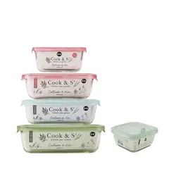 KITCHENWARE - Set x5 Contenedores Refractarios Vidrio Rectangulares y Cuadrados