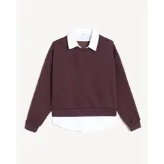 SEVEN SEVEN - Buzo Cuello Camisa Integrado Para Mujer Vino