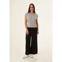 BELIFE - Camiseta gris con cuello redondo para mujer