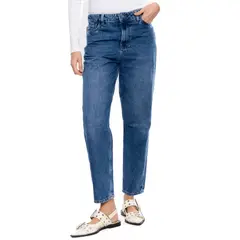 COLOR BLUE - High Waist Mom Fit Jeans Tono Oscuro