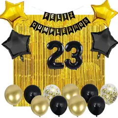GENERICO - Kit Decoración Dorado Para Tu Cumpleaños Globos Cortina
