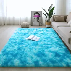 GENERICO - Tapete Alfombra Peluda 200x150cm Celeste Jaspeada Sala Habitación Oficina