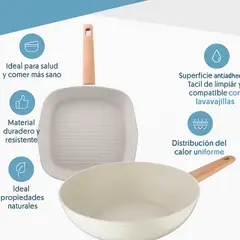 BERGNER - Set x2 Sartenes Wok y Plancha 28 cm Naturally Aluminio Forjado